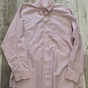 (17-35) Men's Brooks Brothers Madison Button Down Shirt Peach Striped Cotton